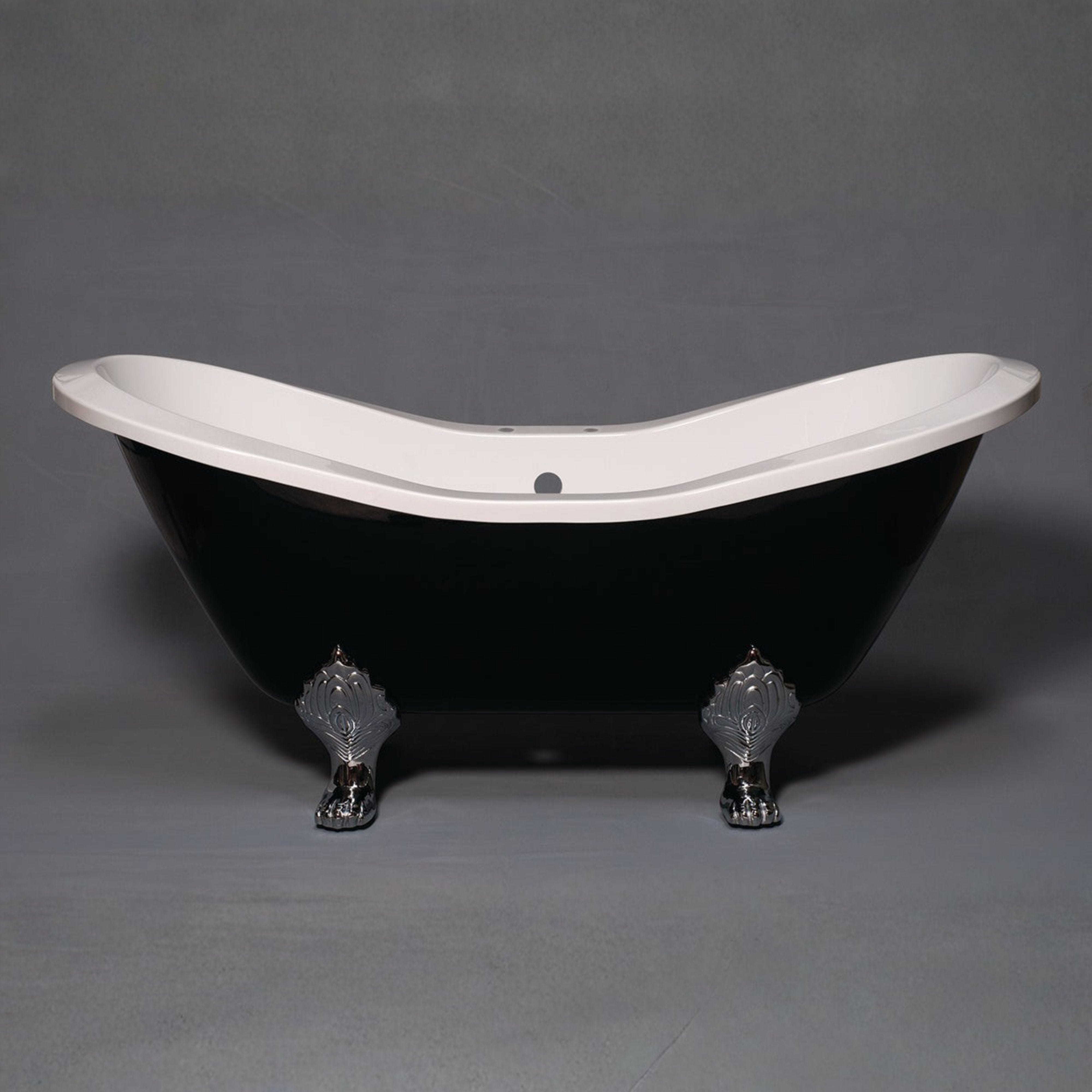 The Summit Black and White 6' Double Slipper Clawfoot Acrylic Tub with 7" Deck Mount Faucet Holes P1159 | Strom Living - Bathtubs