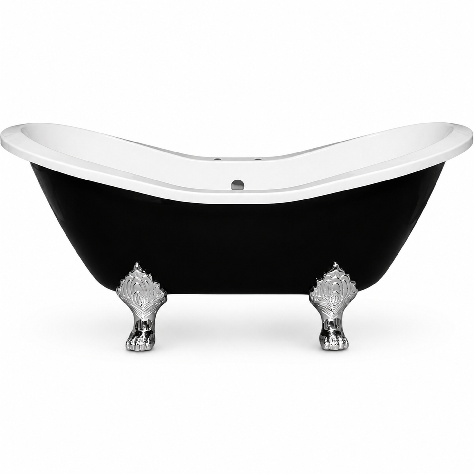 The Summit Black and White 6' Double Slipper Clawfoot Acrylic Tub with 7" Deck Mount Faucet Holes P1159 | Strom Living Chrome - Bathtubs