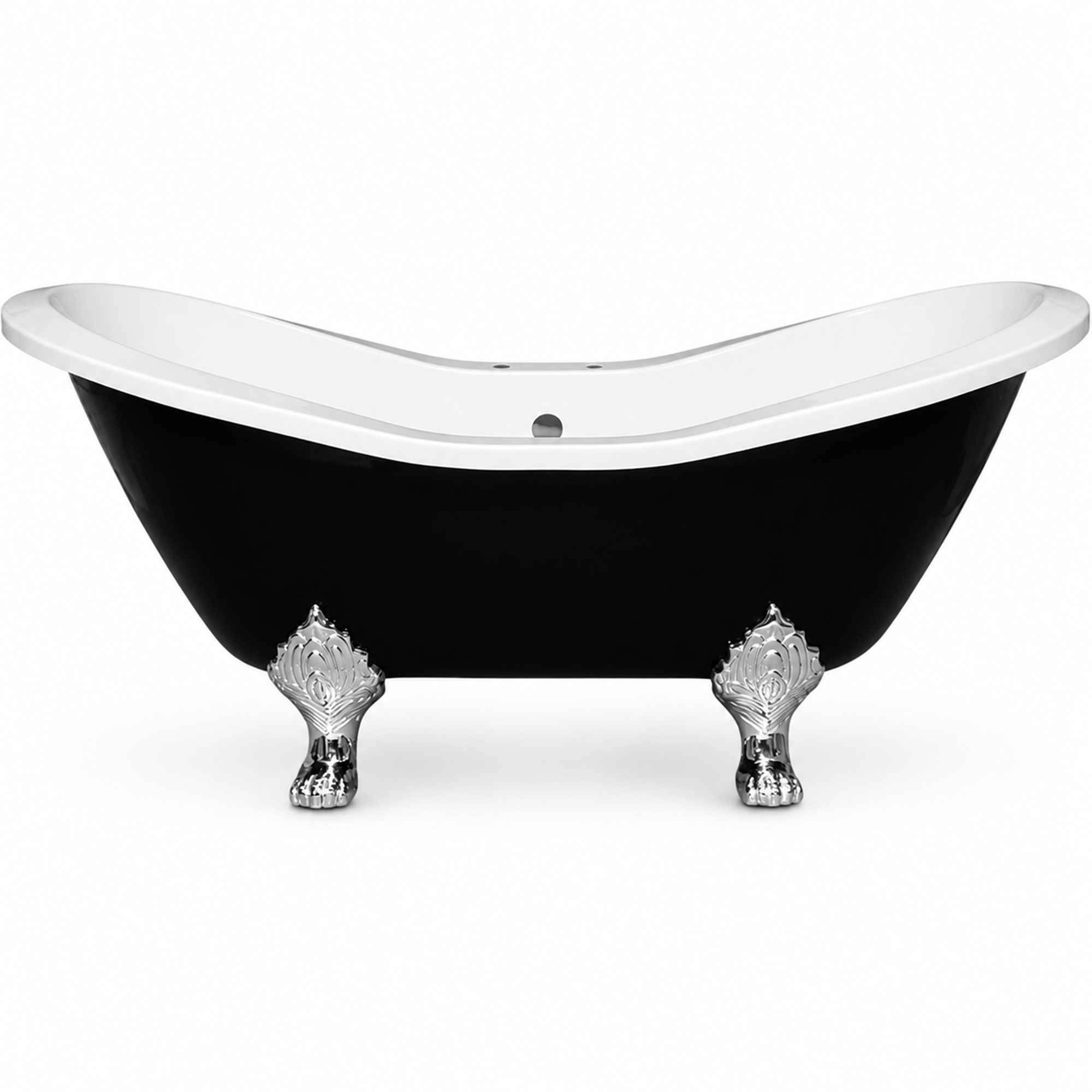 The Summit Black and White 6' Double Slipper Clawfoot Acrylic Tub with 7" Deck Mount Faucet Holes P1159 | Strom Living Chrome - Bathtubs