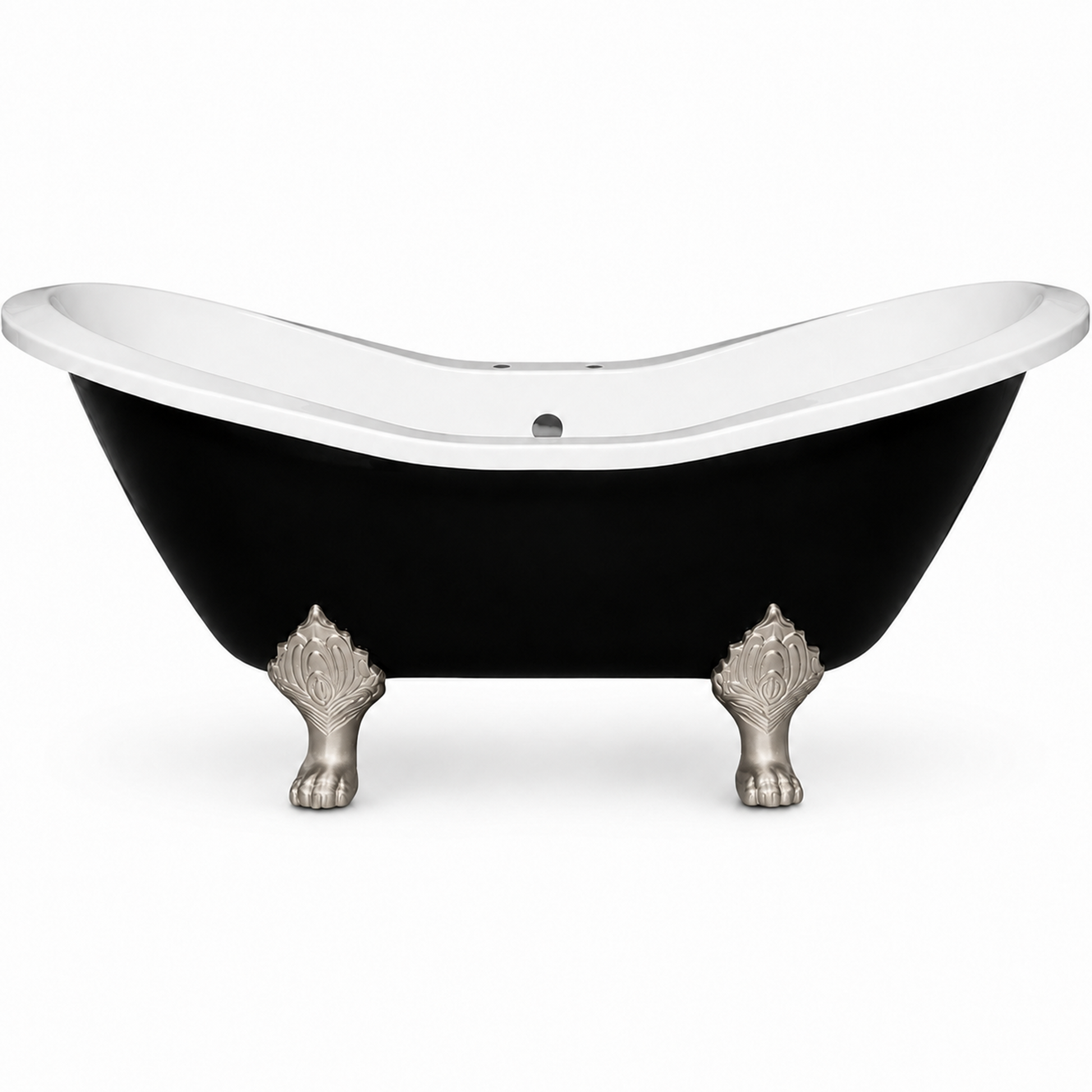 The Summit Black and White 6' Double Slipper Clawfoot Acrylic Tub with 7" Deck Mount Faucet Holes P1159 | Strom Living Matte Nickel - Bathtubs