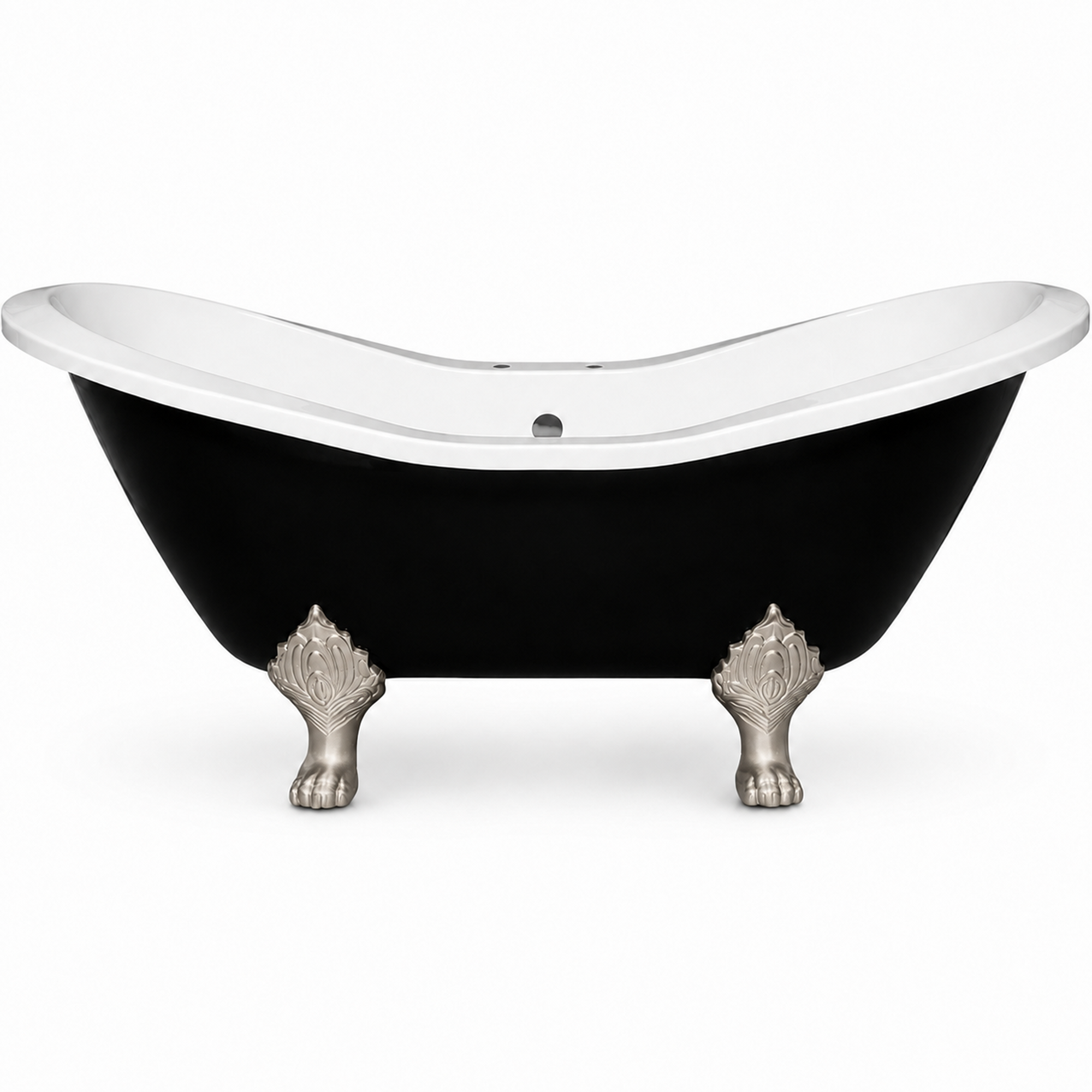 The Summit Black and White 6' Double Slipper Clawfoot Acrylic Tub with 7" Deck Mount Faucet Holes P1159 | Strom Living Matte Nickel - Bathtubs