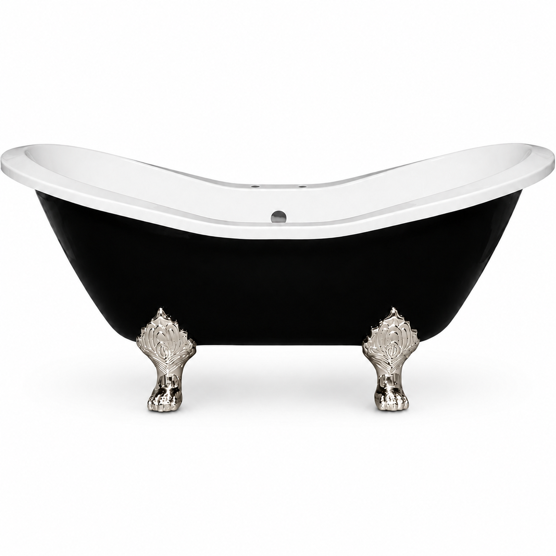 The Summit Black and White 6' Double Slipper Clawfoot Acrylic Tub with 7" Deck Mount Faucet Holes P1159 | Strom Living Polished Nickel - Bathtubs