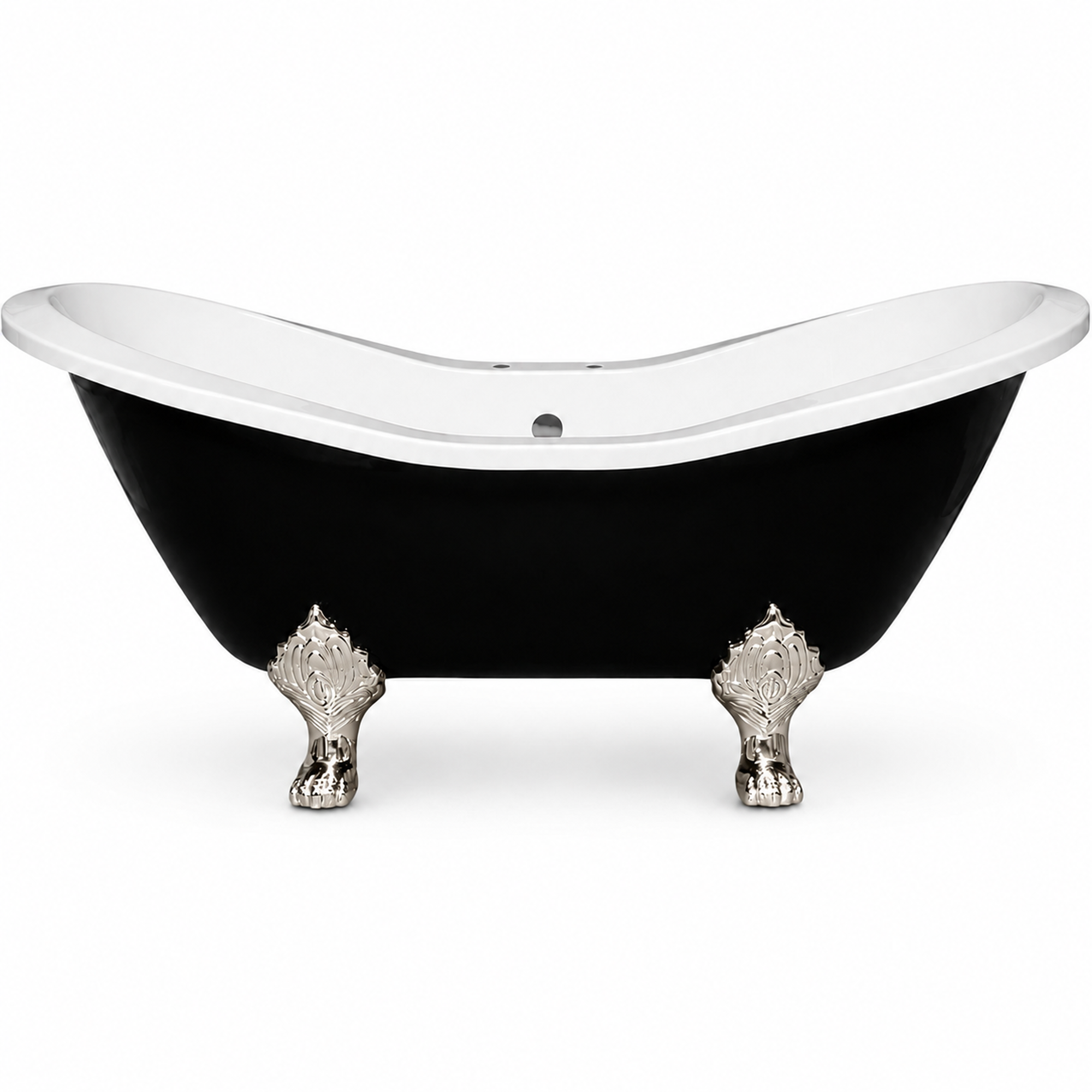 The Summit Black and White 6' Double Slipper Clawfoot Acrylic Tub with 7" Deck Mount Faucet Holes P1159 | Strom Living Polished Nickel - Bathtubs
