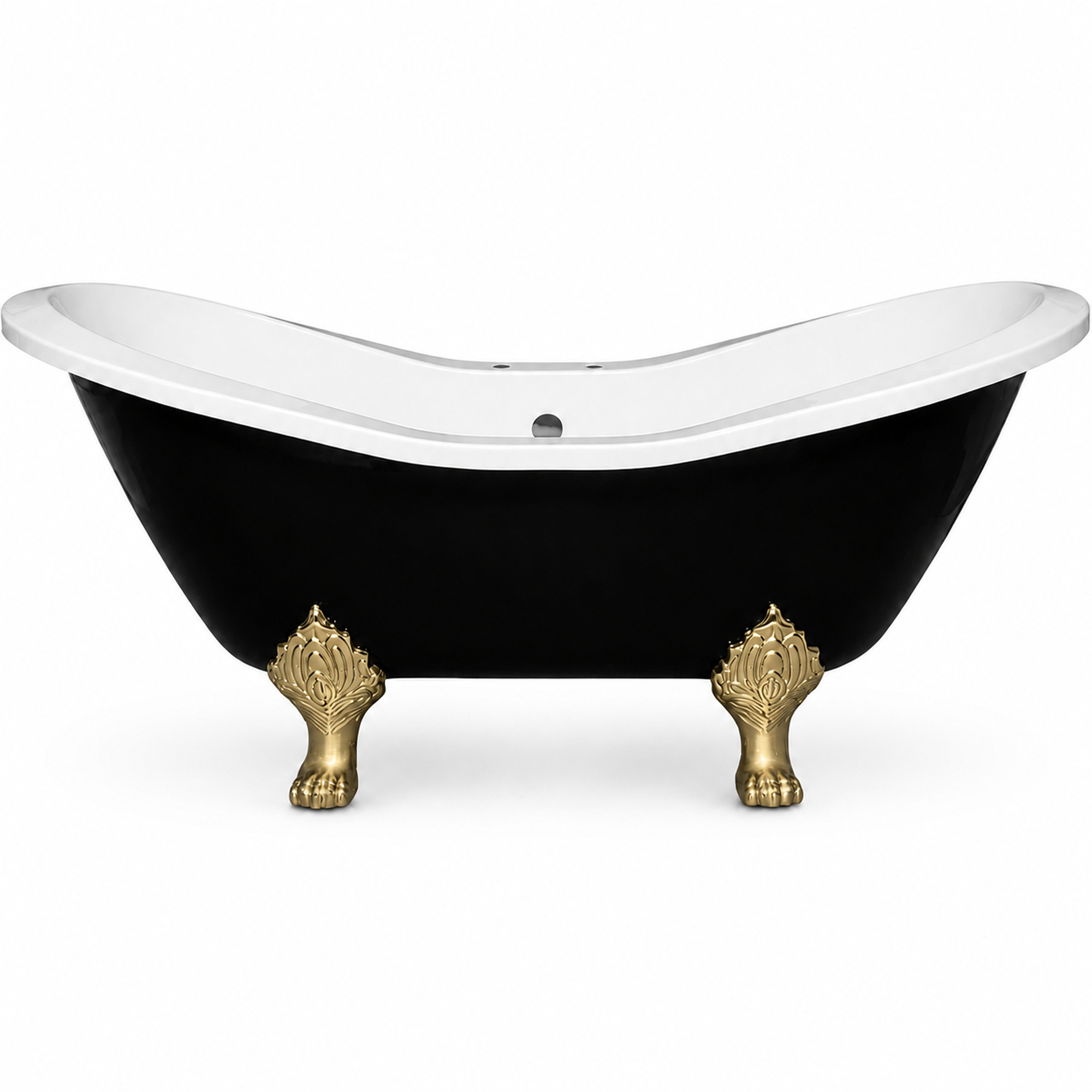 The Summit Black and White 6' Double Slipper Clawfoot Acrylic Tub with 7" Deck Mount Faucet Holes P1159 | Strom Living Supercoat Brass - Bathtubs