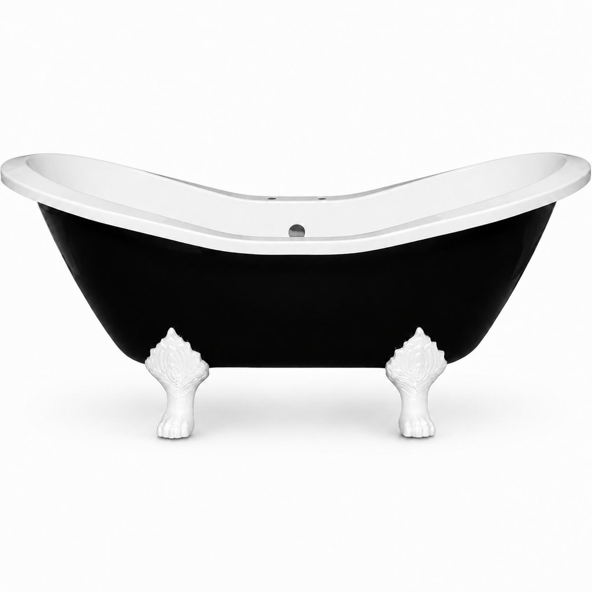 The Summit Black and White 6' Double Slipper Clawfoot Acrylic Tub with 7" Deck Mount Faucet Holes P1159 | Strom Living White - Bathtubs