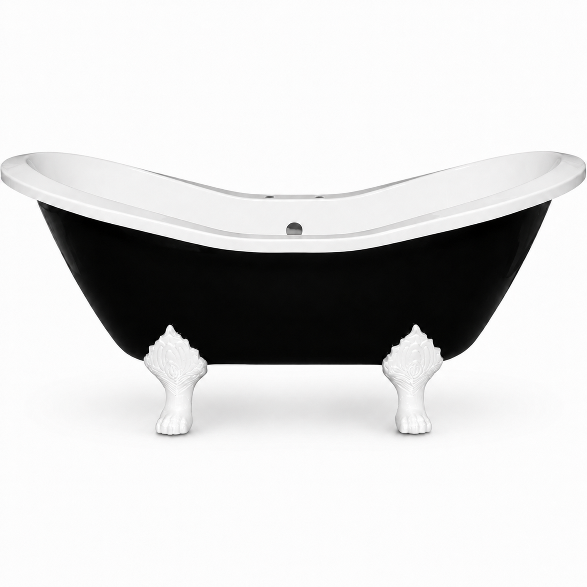 The Summit Black and White 6' Double Slipper Clawfoot Acrylic Tub with 7" Deck Mount Faucet Holes P1159 | Strom Living White - Bathtubs