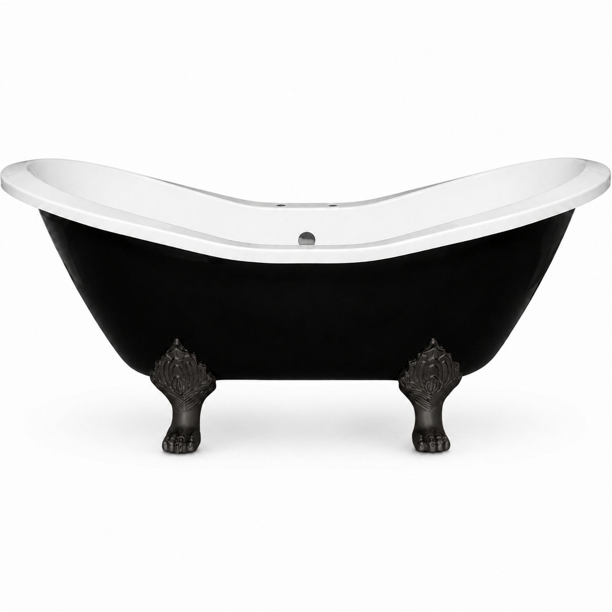 The Summit Black and White 6' Double Slipper Clawfoot Acrylic Tub with 7" Deck Mount Faucet Holes P1159 | Strom Living Oil Rubbed Bronze - Bathtubs