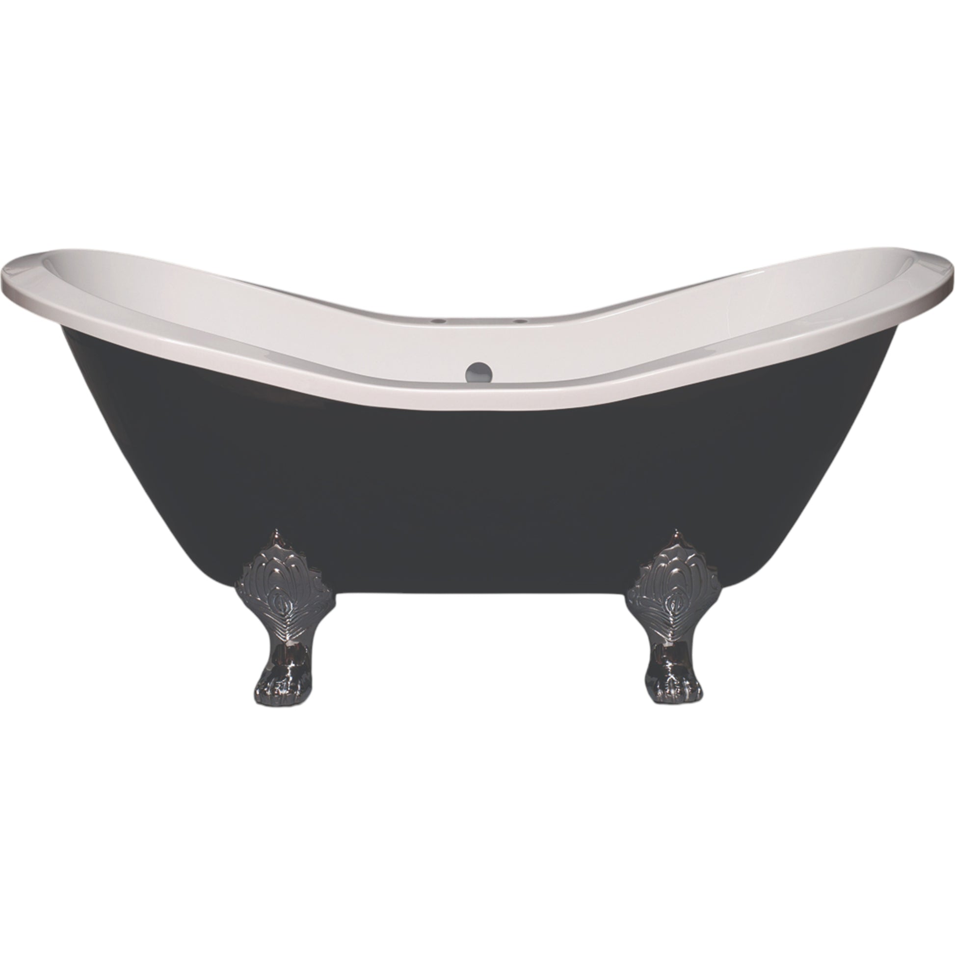 The Summit Black and White 6' Double Slipper Clawfoot Acrylic Tub with 7" Deck Mount Faucet Holes P1159 | Strom Living Chrome - Bathtubs