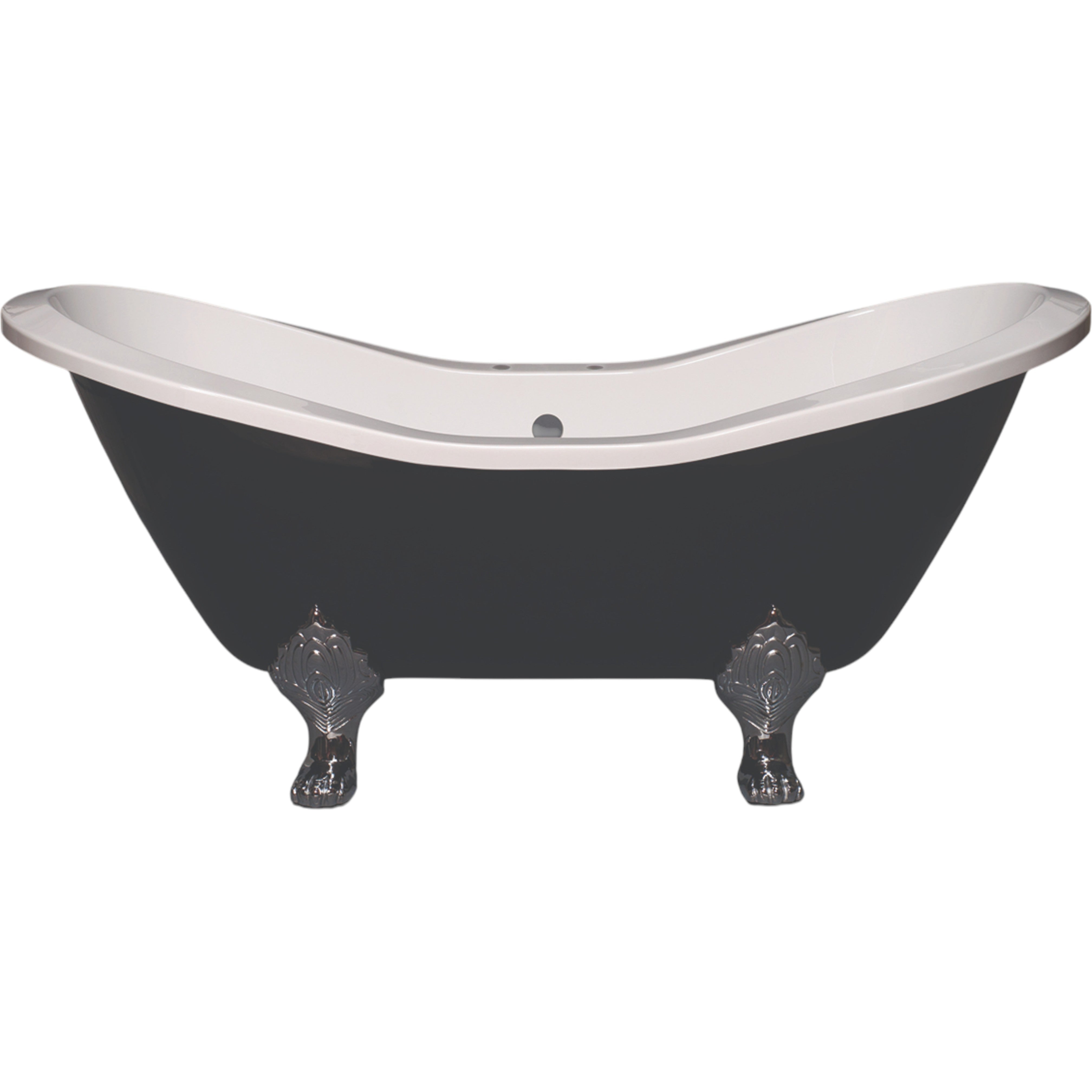 The Summit Black and White 6' Double Slipper Clawfoot Acrylic Tub with 7" Deck Mount Faucet Holes P1159 | Strom Living Chrome - Bathtubs