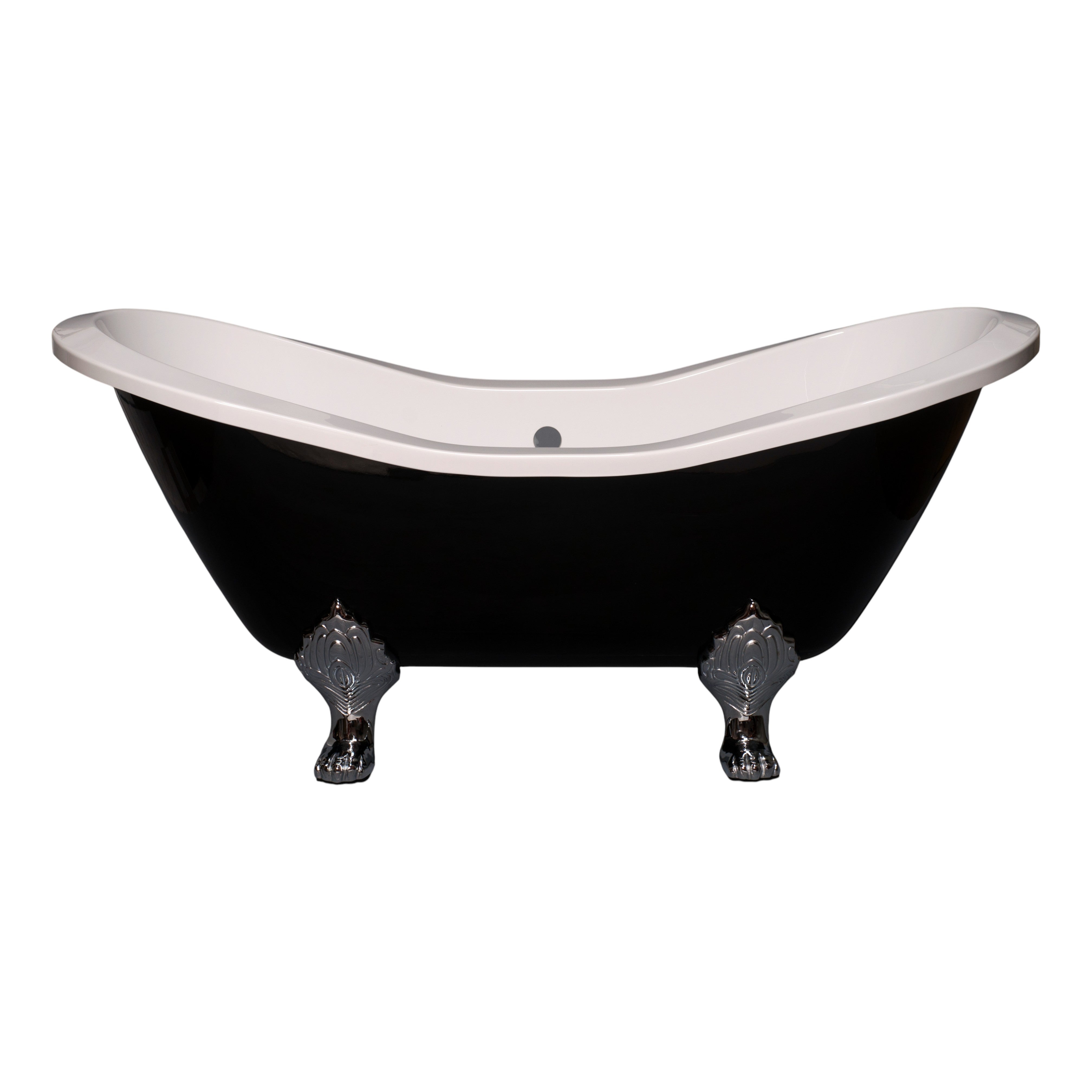 The Summit Black and White 6' Double Slipper Clawfoot Acrylic Tub without Faucet Holes P1160 | Strom Living