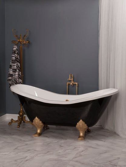 Strom Living Summit Black and White 6' Double Slipper Clawfoot Acrylic Tub without Faucet Holes