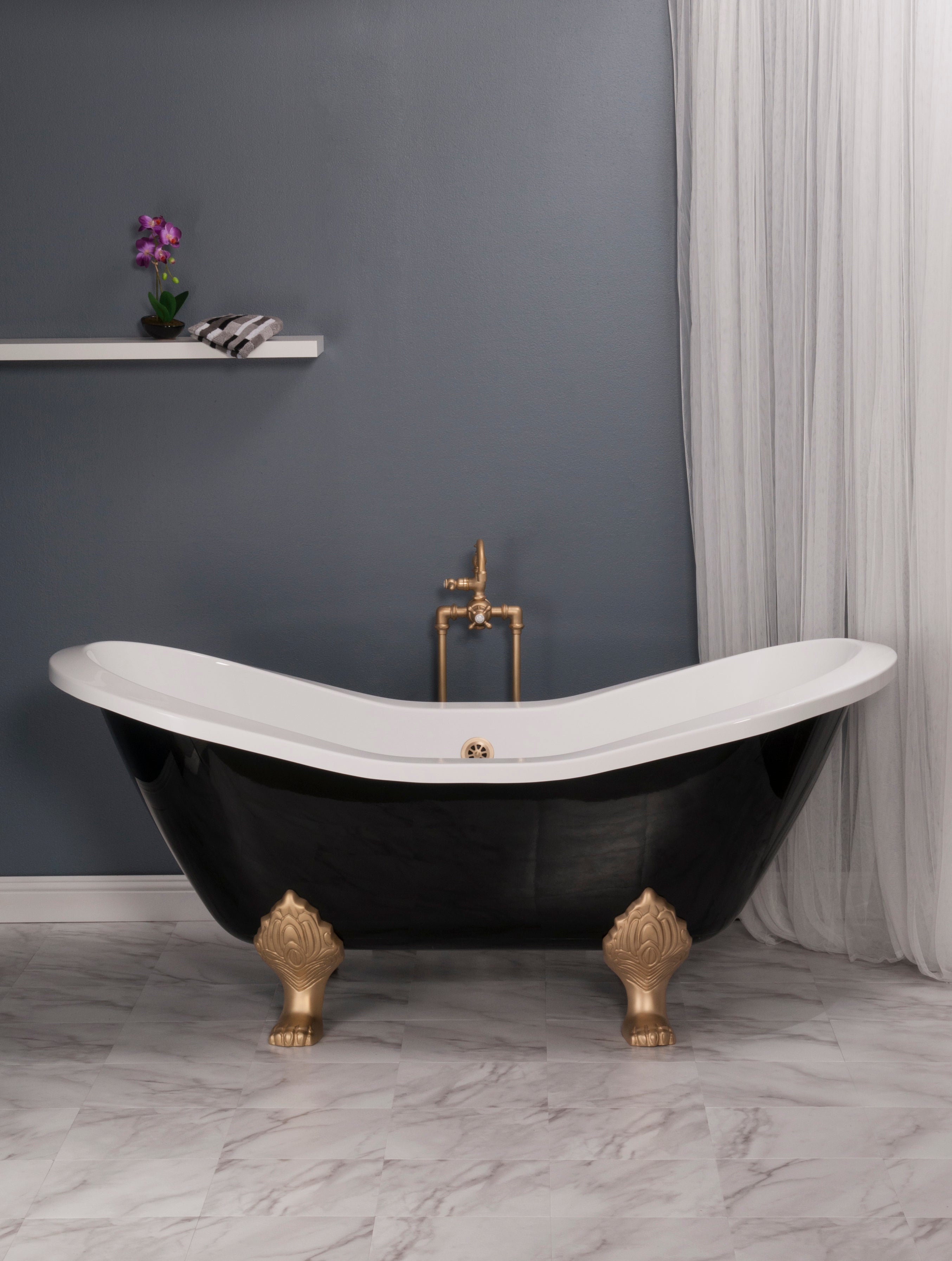 The Summit Black and White 6' Double Slipper Clawfoot Acrylic Tub without Faucet Holes P1160 | Strom Living