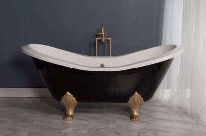 Strom Living Summit Black and White 6' Double Slipper Clawfoot Acrylic Tub without Faucet Holes