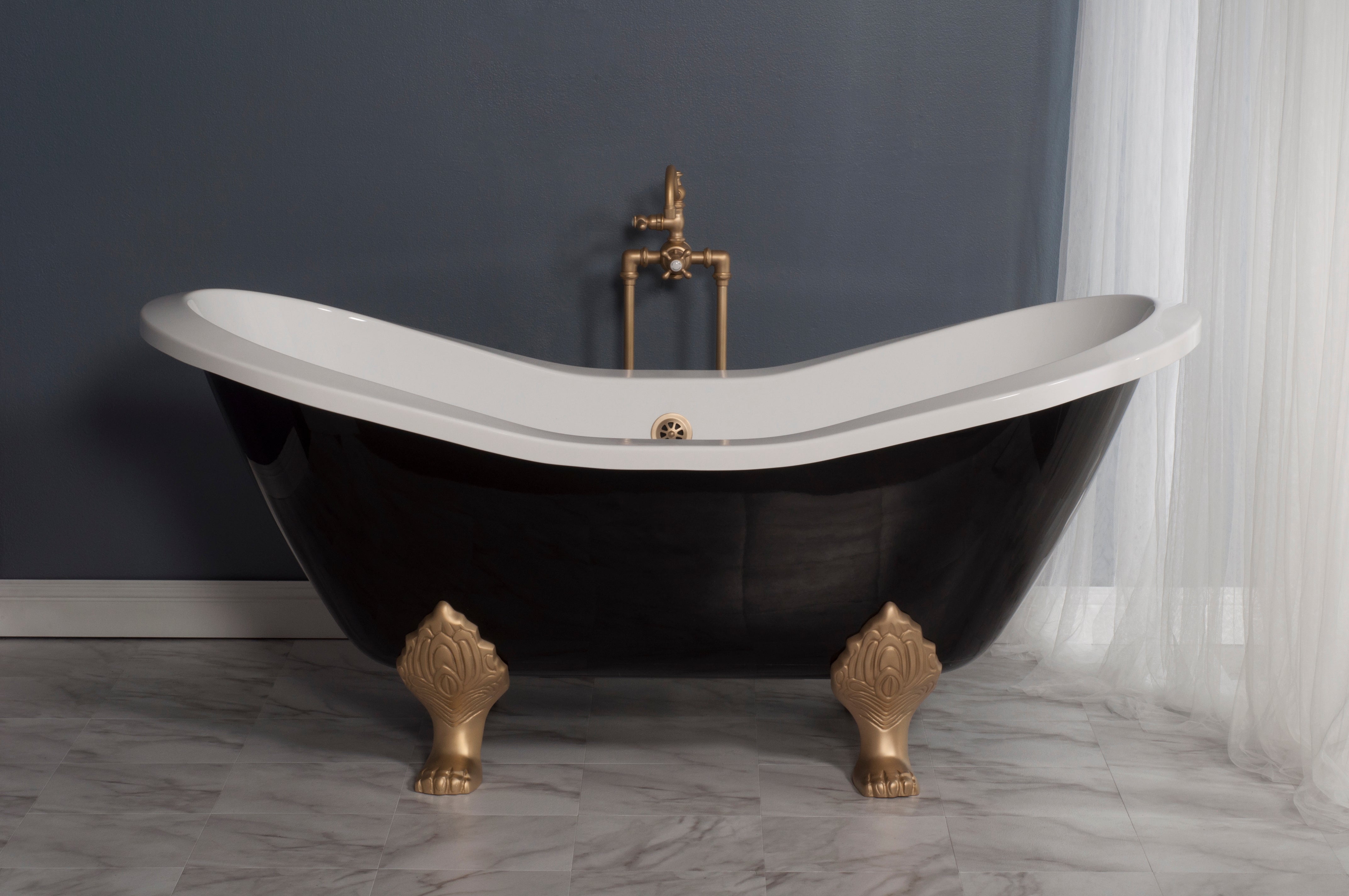 The Summit Black and White 6' Double Slipper Clawfoot Acrylic Tub without Faucet Holes P1160 | Strom Living