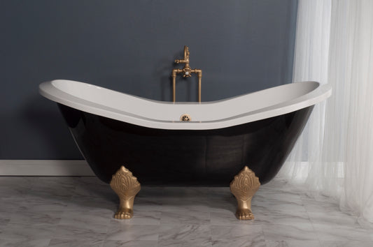 Strom Living Summit Black and White 6' Double Slipper Clawfoot Acrylic Tub without Faucet Holes