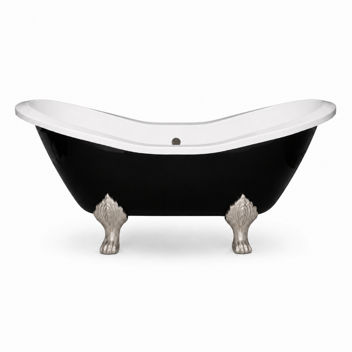 The Summit Black and White 6' Double Slipper Clawfoot Acrylic Tub with 7" Deck Mount Faucet Holes P1159 | Strom Living Matte Nickel Without Faucet Holes - Bathtubs