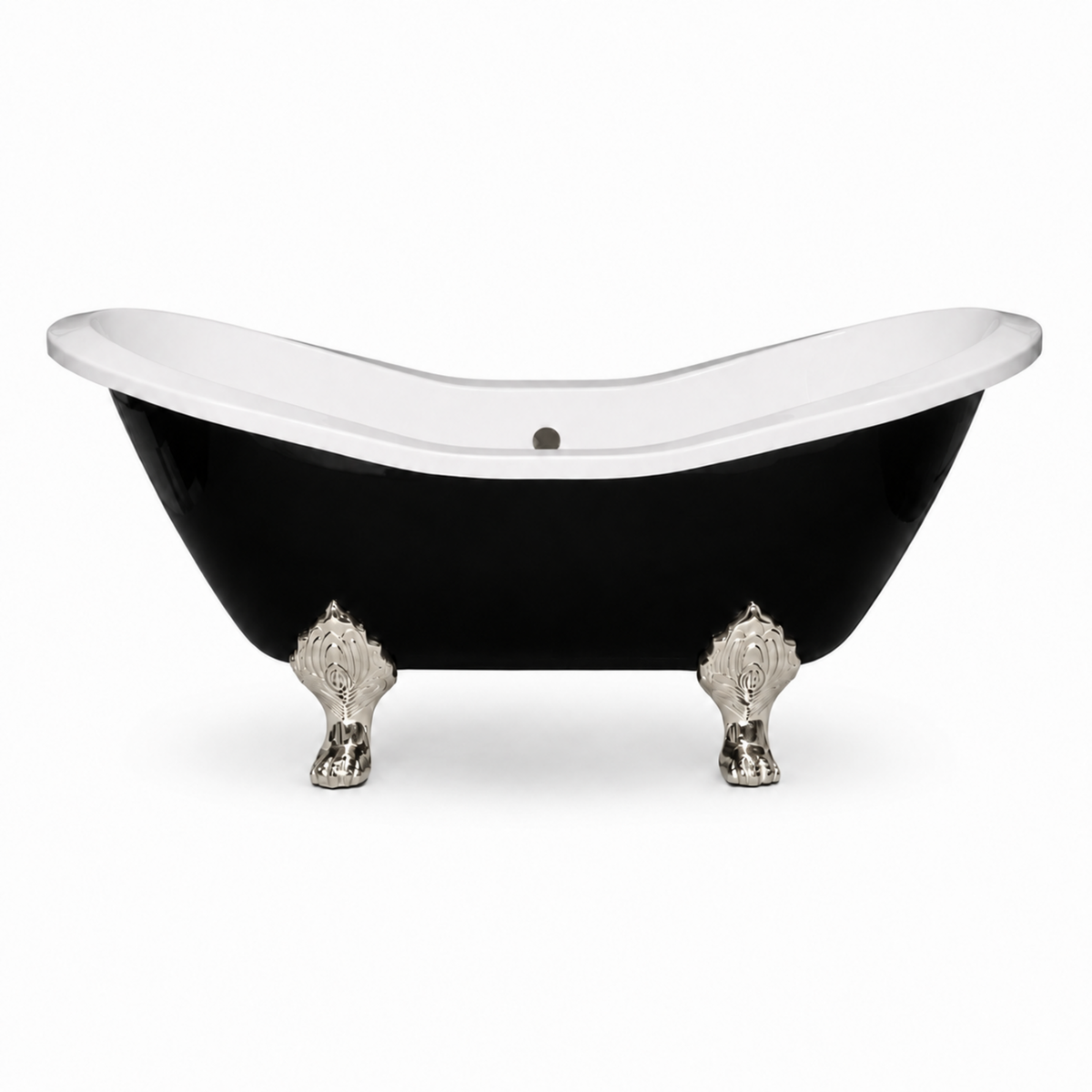 The Summit Black and White 6' Double Slipper Clawfoot Acrylic Tub with 7" Deck Mount Faucet Holes P1159 | Strom Living Polished Nickel Without Faucet Holes - Bathtubs