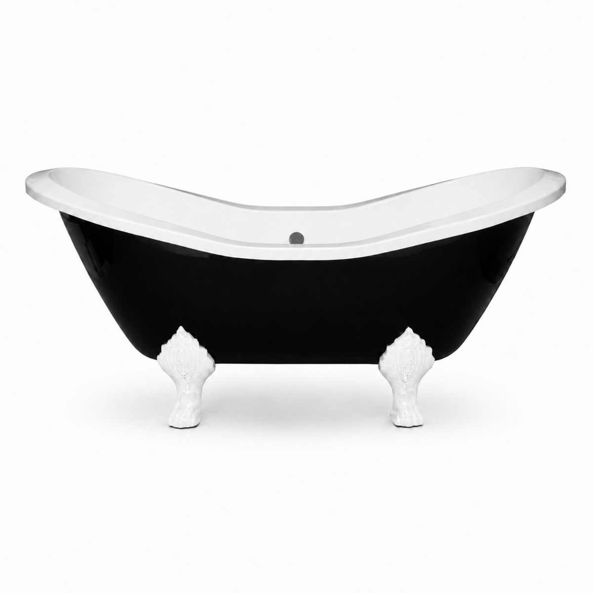 The Summit Black and White 6' Double Slipper Clawfoot Acrylic Tub with 7" Deck Mount Faucet Holes P1159 | Strom Living White Without Faucet Holes - Bathtubs