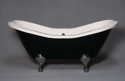 Strom Living Alpine Black and White 6' Double Slipper Peg Leg Acrylic Tub without Faucet Holes