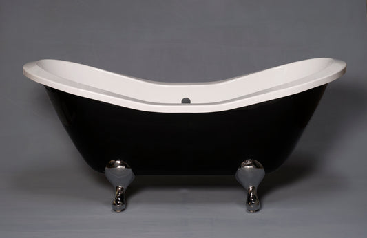 Strom Living Alpine Black and White 6' Double Slipper Peg Leg Acrylic Tub with 7" Deck Mount Faucet Holes