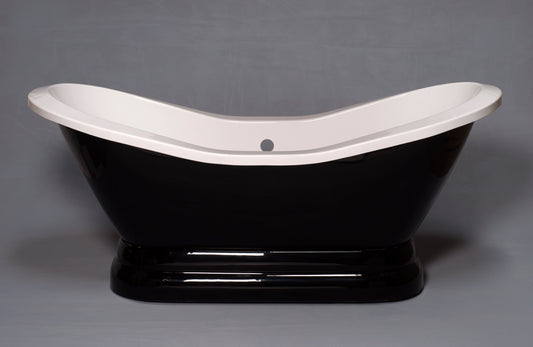 Strom Living Echo Black and White 6' Double Slipper Pedestal Acrylic Tub with 7" Deck Mount Faucet Holes