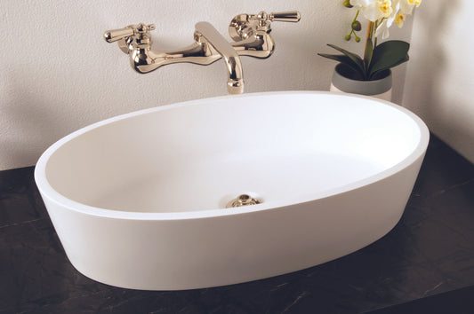 Oval Solid Surface Acrylic Sink, Matte White