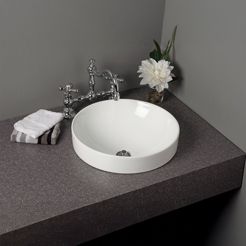 Fireclay Round Semi Drop-In Sink in Gloss White P1179 | Strom Living - Sinks