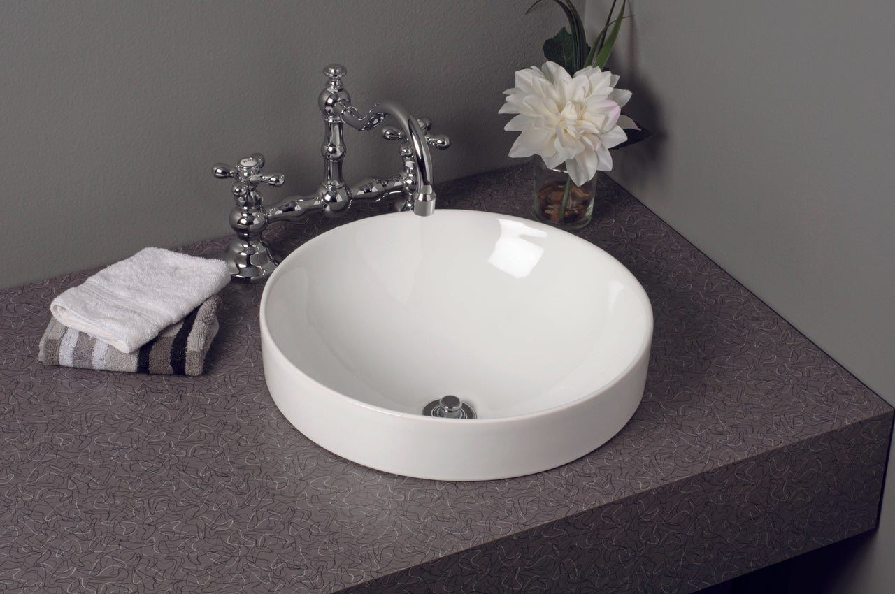 Fireclay Round Semi Drop-In Sink in Gloss White P1179 | Strom Living