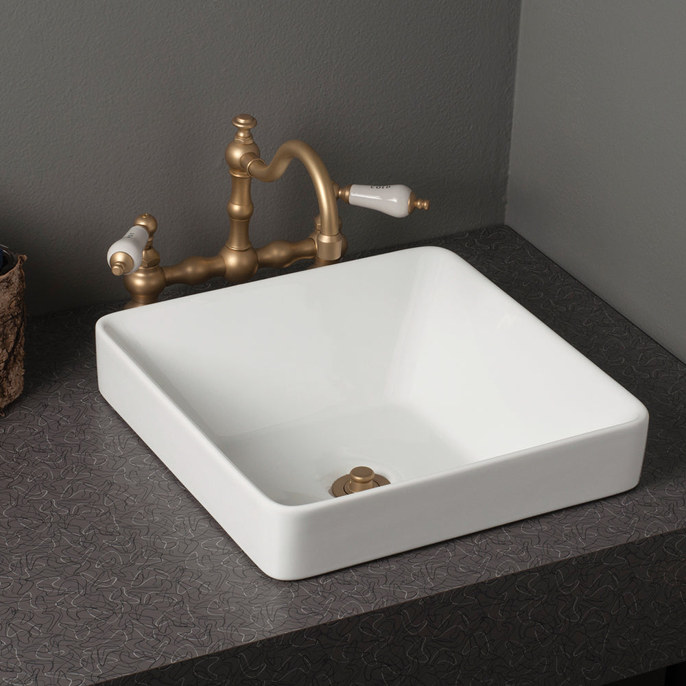 Fireclay Square Semi Drop-In Sink in Gloss White P1180 | Strom Living - Sinks