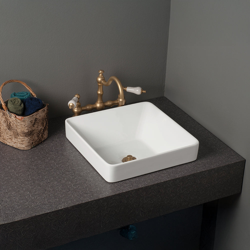 Fireclay Square Semi Drop-In Sink in Gloss White P1180 | Strom Living - Sinks