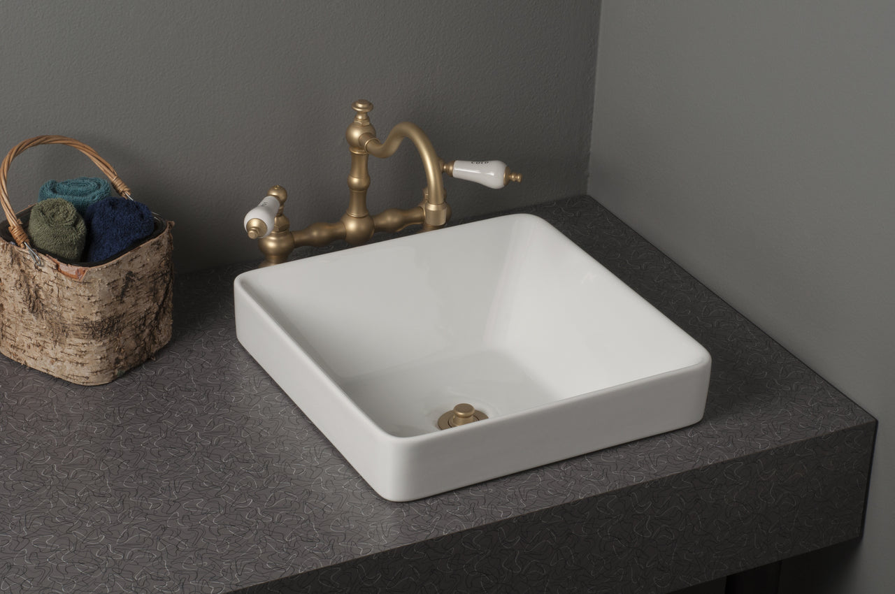 Fireclay Square Semi Drop-In Sink in Gloss White P1180 | Strom Living