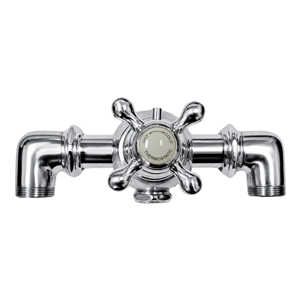 Thermostatic faucet body PP0331 in Chrome, front view with Hot/Cold thermostatic handle