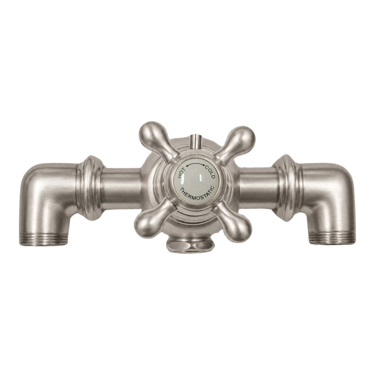 Thermostatic faucet body PP0331 in Matte Nickel, front view with Hot/Cold thermostatic handle