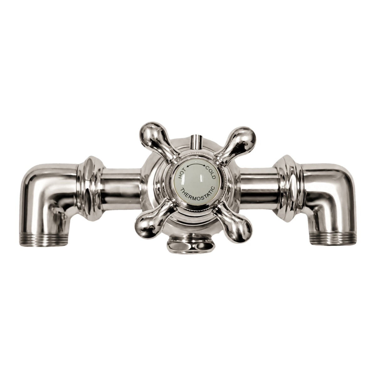 Thermostatic faucet body PP0331 in Polished Nickel, front view with Hot/Cold thermostatic handle