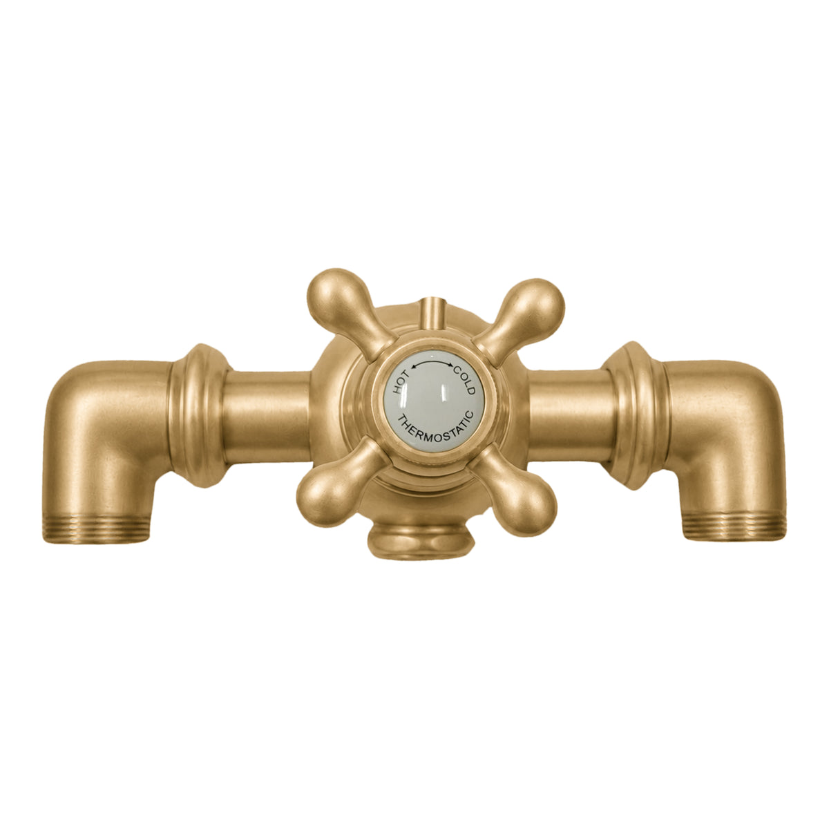 Thermostatic faucet body PP0331 in Raw Brass, front view with Hot/Cold thermostatic handle