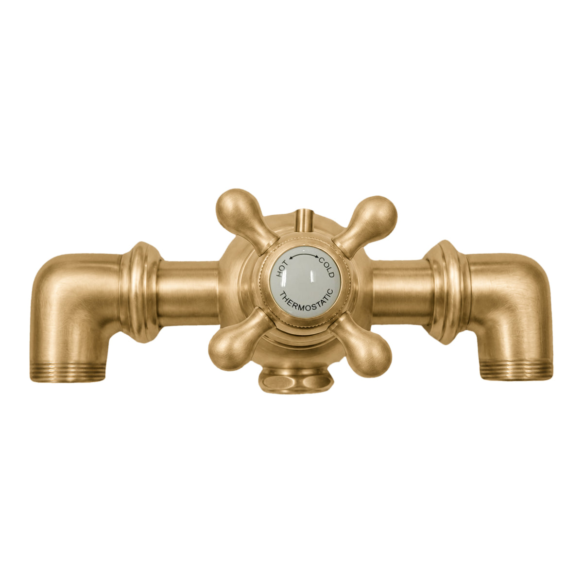 Thermostatic faucet body PP0331 in Satin Brass, front view with Hot/Cold thermostatic handle