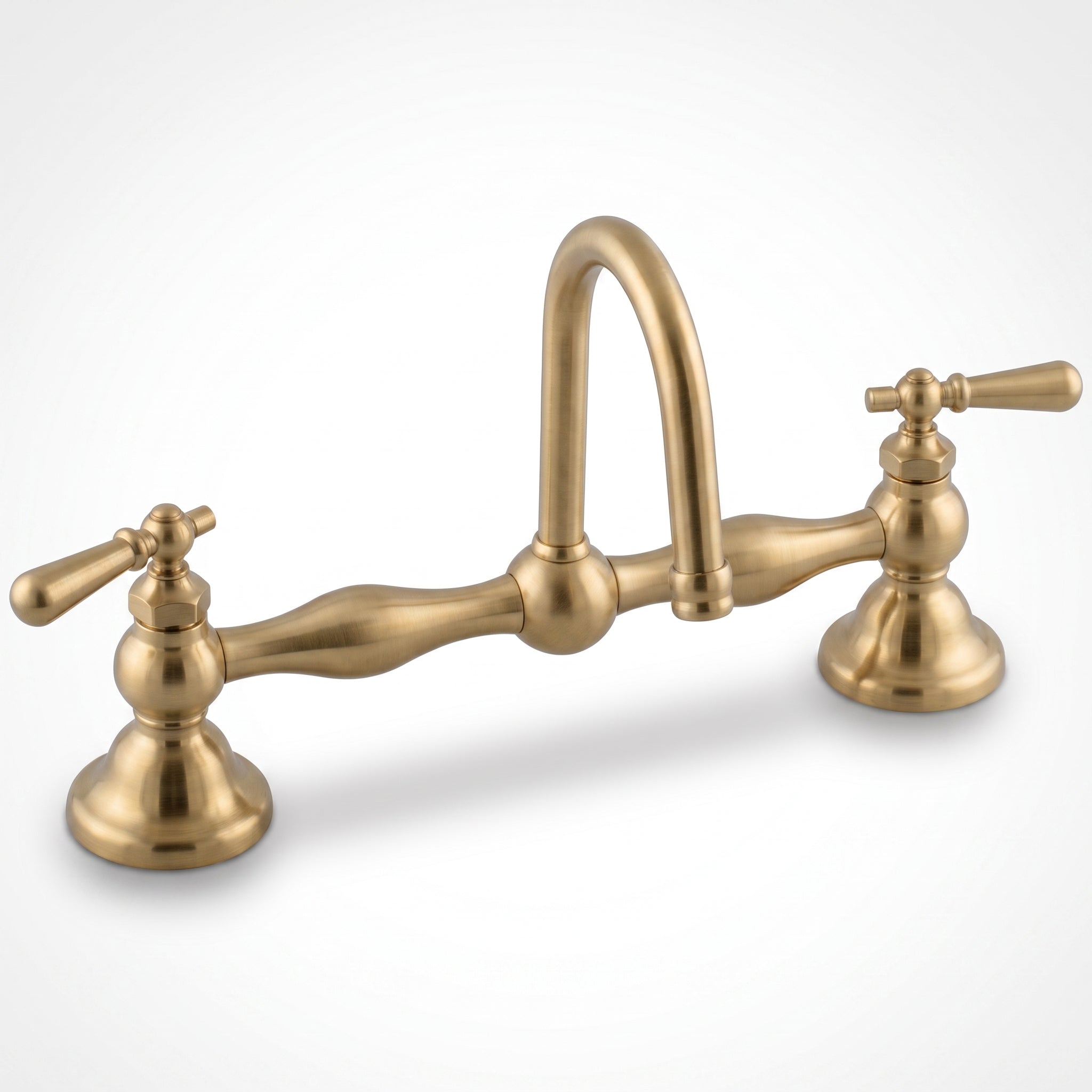 Columbia Bridge Lavatory Faucet Lever Handles P0557 | Strom Living Satin Brass 12" - Bathroom Faucets