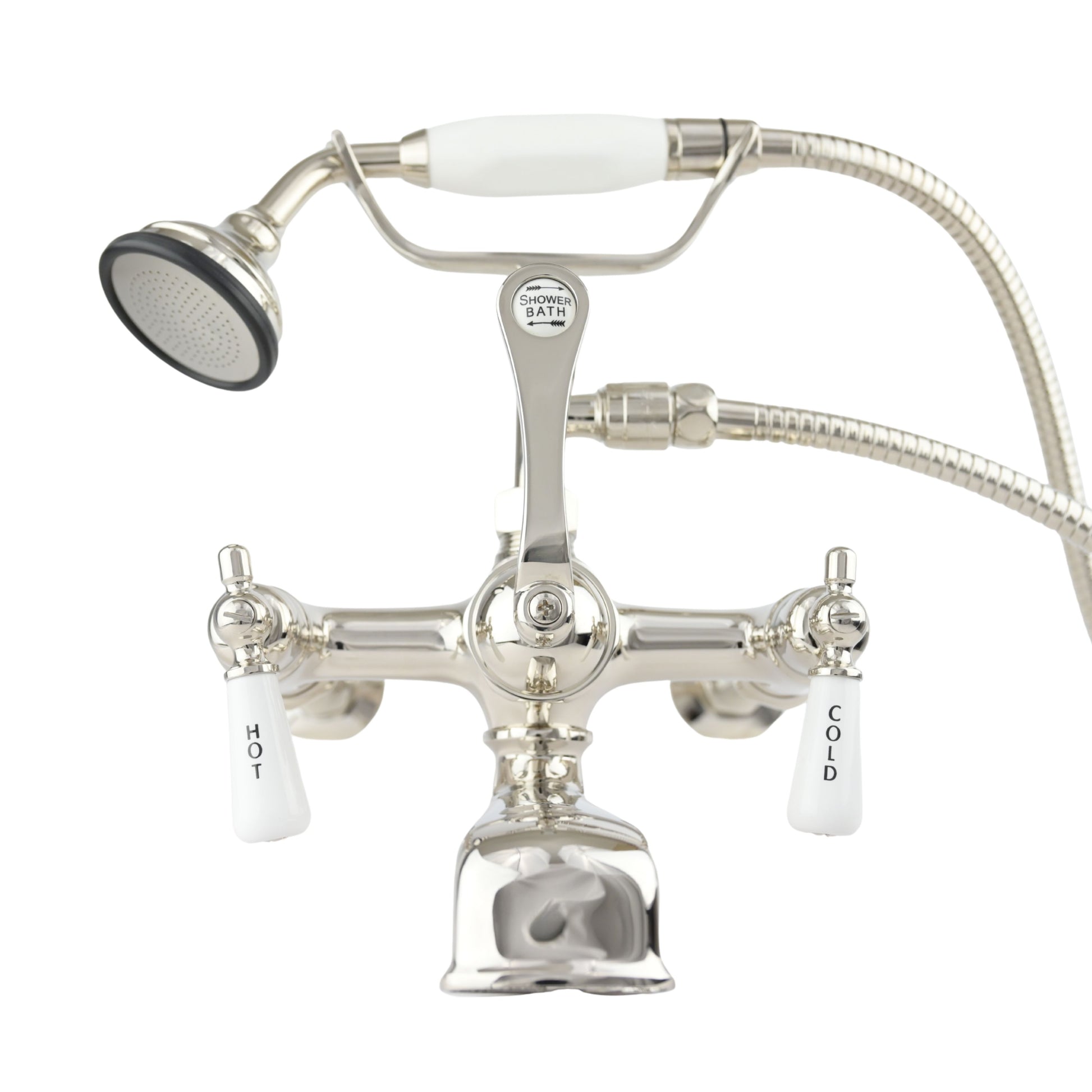 British Telephone Tub Faucet with Handheld Shower, Inlet Cradle and Diverter Handle P0944 | Strom Living Polished Nickel Lever Handles 1 - Tub Fillers