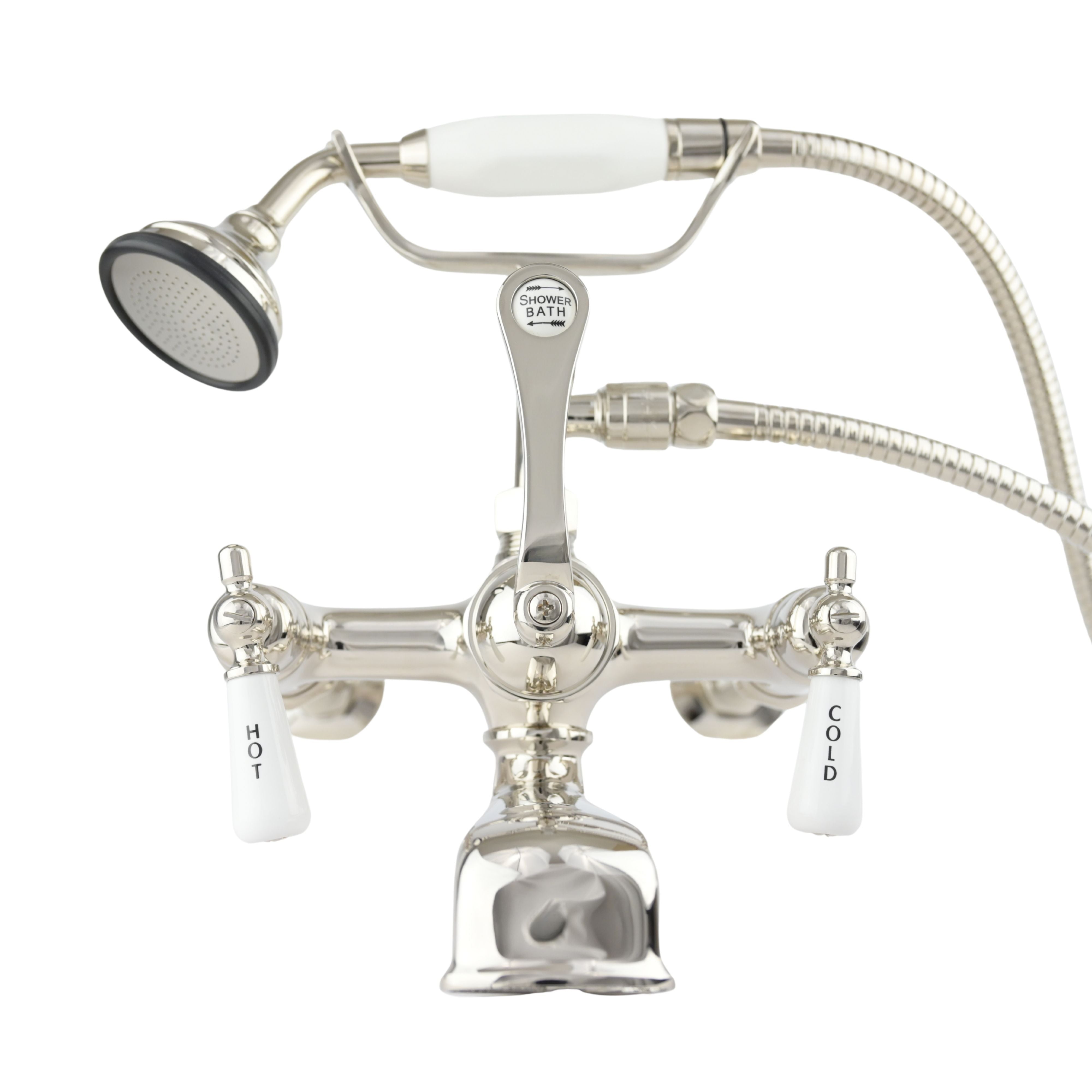 British Telephone Tub Faucet with Handheld Shower, Inlet Cradle and Diverter Handle P0944 | Strom Living Polished Nickel Lever Handles 1 - Tub Fillers
