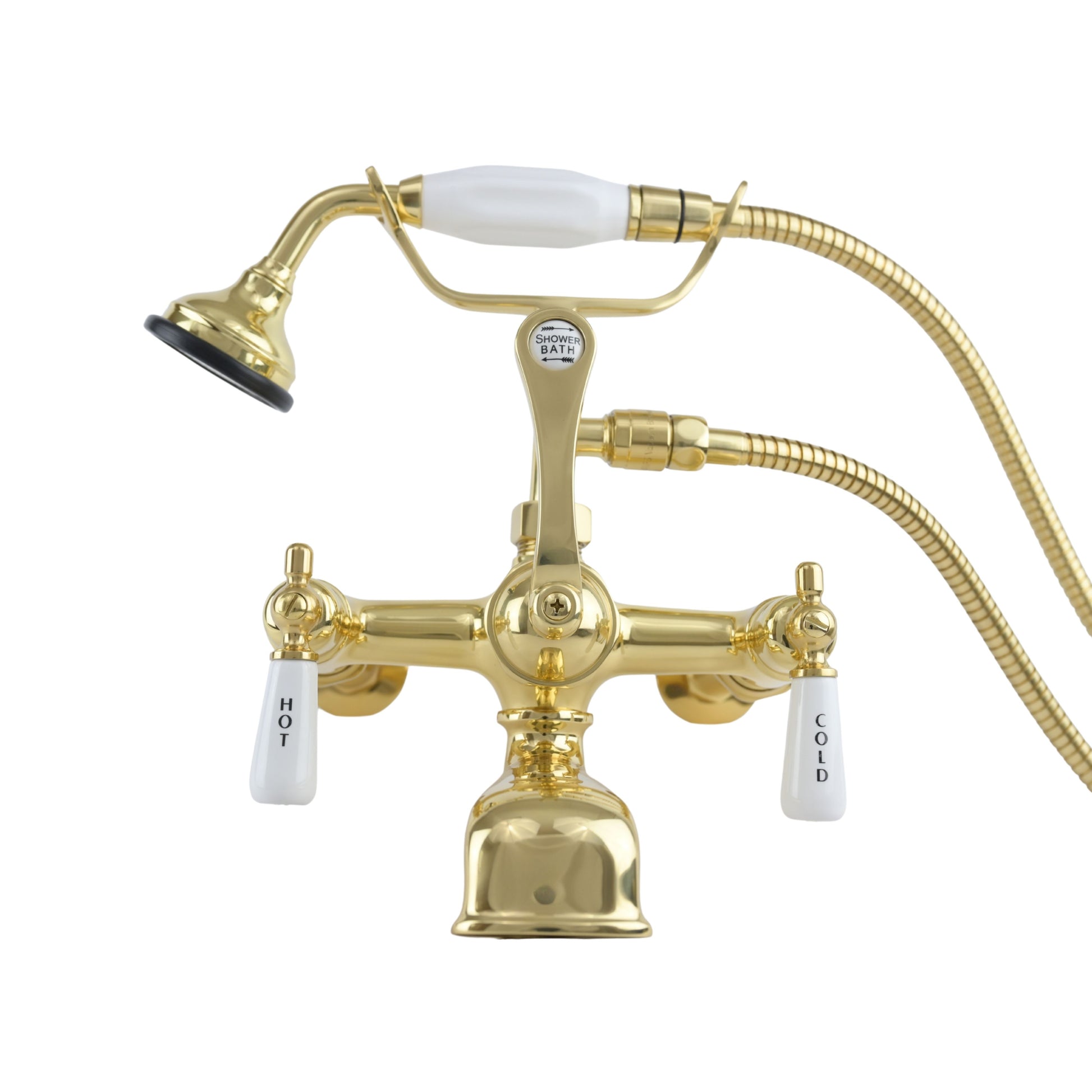 British Telephone Tub Faucet with Handheld Shower, Inlet Cradle and Diverter Handle P0944 | Strom Living Supercoat Brass Lever Handles 1 - Tub Fillers